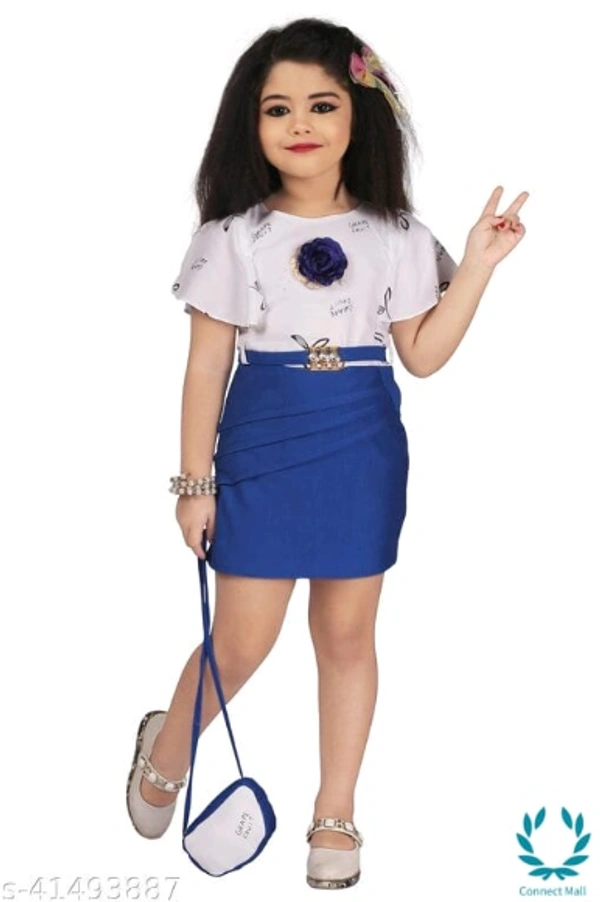 Linotex Bodycon Girls dress and Bags Combo - 2-3 Years, White Blue, Cotton, Printed, Pack Of:1